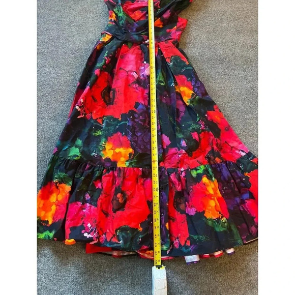 $2385 Talbot Runhof Downey Multicolor Floral Ruffle One Shoulder Dress Sz L - Picture 8 of 10